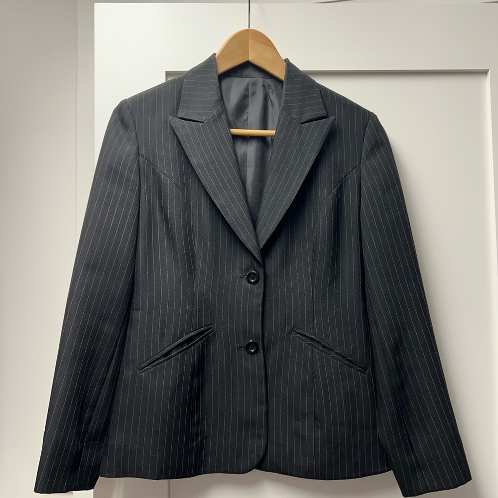 Sophisticated Charcoal Pinstripe Blazer & Dress Pants